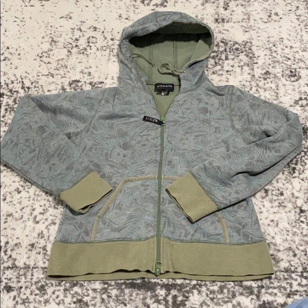 Athleta fleece lined zip up Hoodie Size S EUC cool all over print